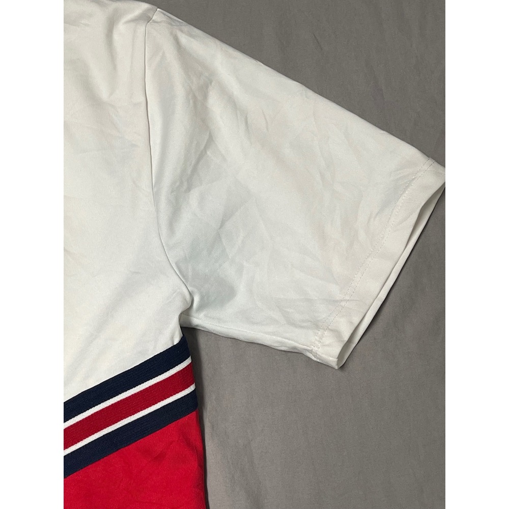 DA Designs Dancewear Sanger Cheerleading Top White Red Navy Blue V-Neck Medium - Picture 3 of 10